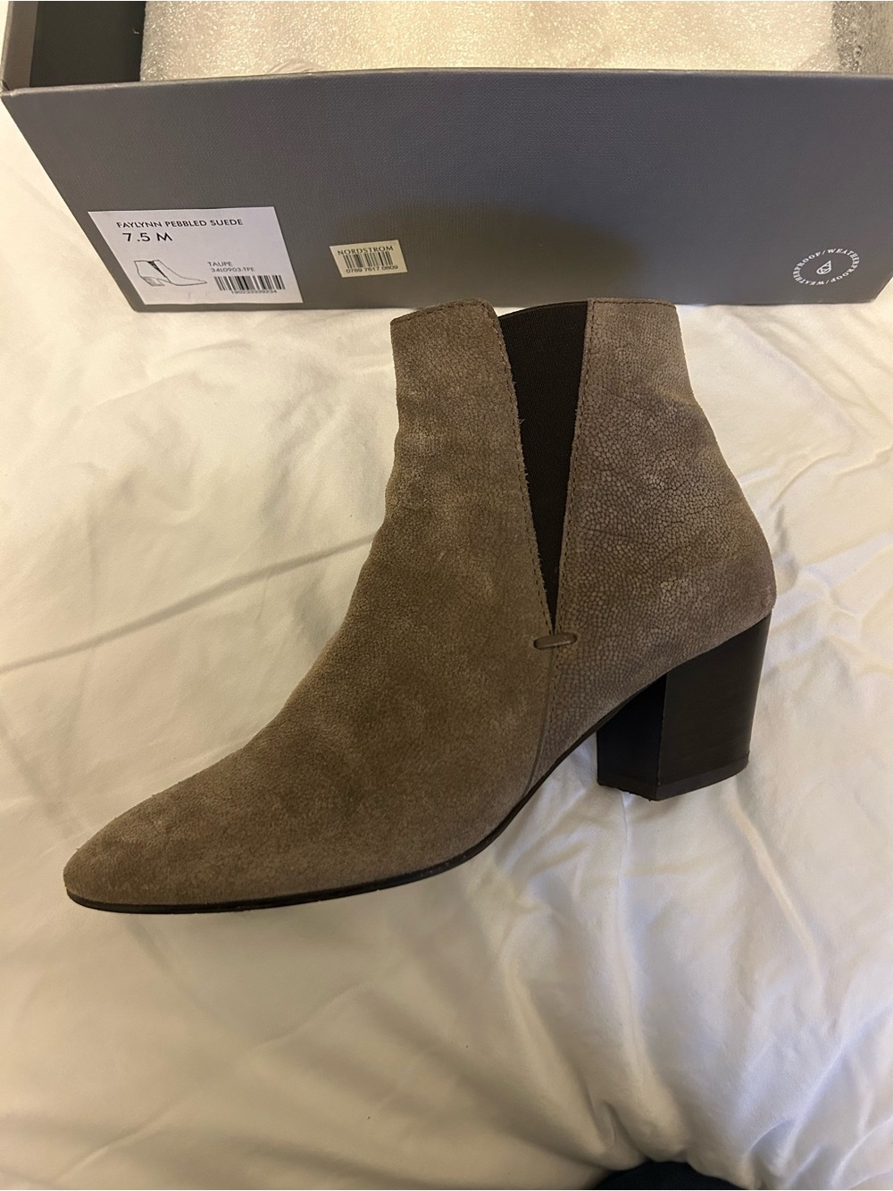 Aquatalia Taupe Suede Pointed Ankle Bootie